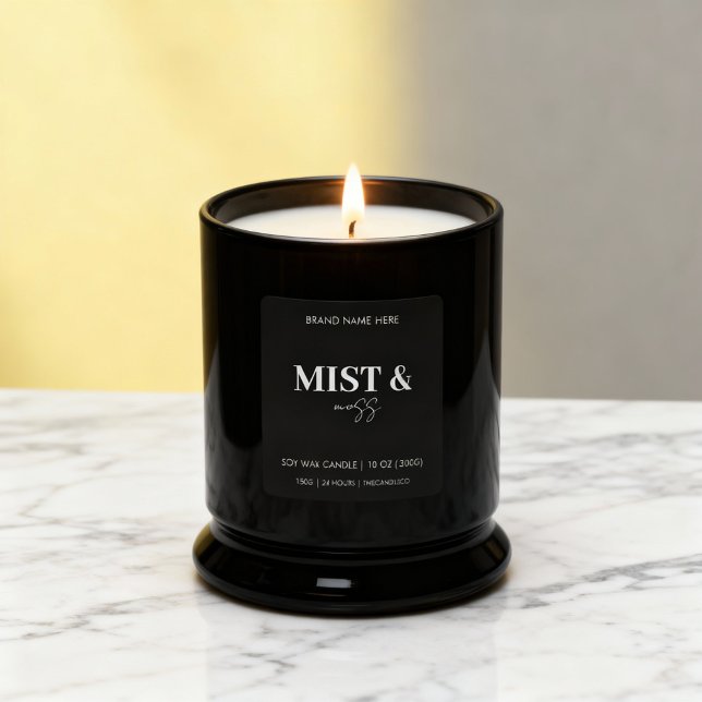 Adesivo Quadrado Mist & Moss Custom Candle Label Black White  (Criador carregado)