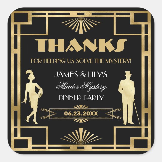 Adesivo Quadrado Mistério de Assassinato Detetive Gatsby Ouro Art D (Frente)