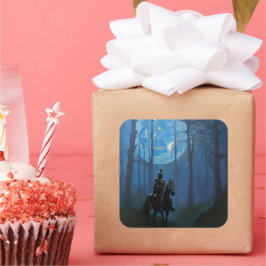 Adesivo Quadrado Misterioso Cavaleiro Negro na Floresta Lua