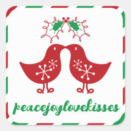 Adesivo Quadrado Mistletoes Beijando Frangos 1º Natal Sr & Sra