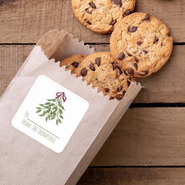 Adesivo Quadrado Mistura Botânica de Natal Elegante Greenery (Christmas holiday merry mistletoe simple square sticker.)