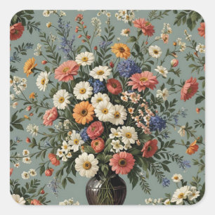 Adesivo Quadrado Mistura de flores num vaso