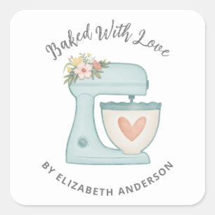 Adesivo Quadrado Misturador De Bolo Cujo Vestido É Com Vinheta Quad