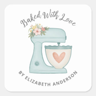 Adesivo Quadrado Misturador De Bolo Cujo Vestido É Com Vinheta Quad