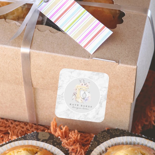 Adesivo Quadrado Misturador de bolos Folha de Cinzas de mármore flo (Criador carregado)