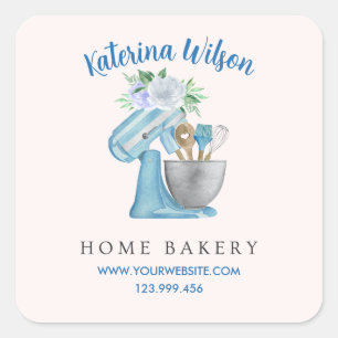 Adesivo Quadrado Misturador Flor Azul Home Bakery