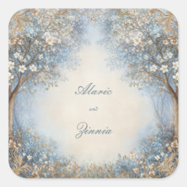 Adesivo Quadrado Misty Blue Filigree Ethereal Forest Wedding