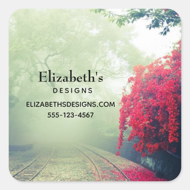 Adesivo Quadrado Misty Railroad Tracks Scenic Photo Business (Frente)