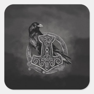 Adesivo Quadrado Mjolnir - O martelo de Thor e raven