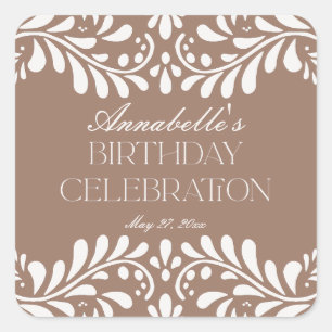 Adesivo Quadrado Mocha Brown Talavera Espanha Fiesta Birthday Favor