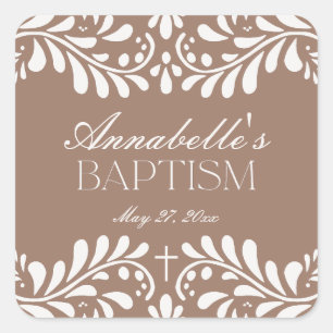Adesivo Quadrado Mocha Brown Talavera Espanhol Fiesta Baptism Favor