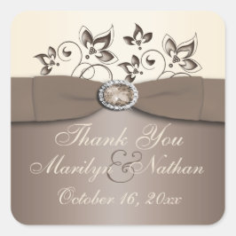 Adesivo Quadrado Mocha e Ivory Floral Favor Sticker