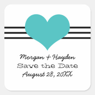 Adesivo Quadrado Mod Heart Save the Date Stickers, Aqua