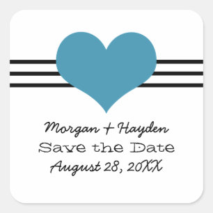 Adesivo Quadrado Mod Heart Save the Date Stickers, Blue