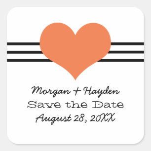 Adesivo Quadrado Mod Heart Save the Date Stickers, Orange