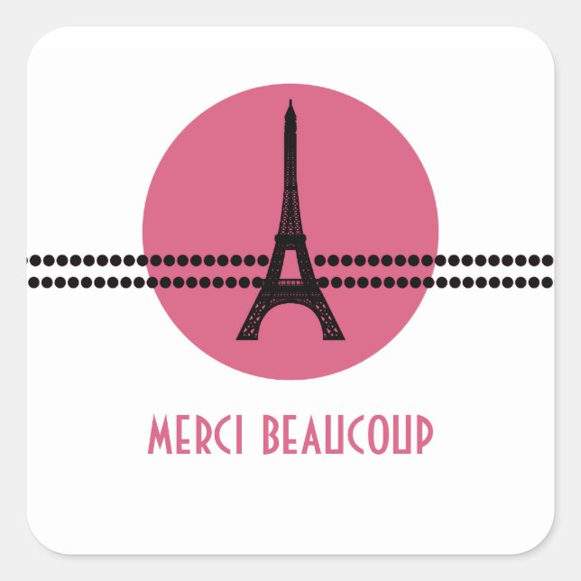 Adesivo Quadrado Mod Parisiense, Obrigado, Pinheiros, Rosa (Frente)