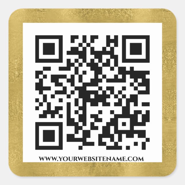 Adesivo Quadrado Modelo de Código QR Dourado Elegante (Frente)