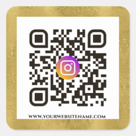 Adesivo Quadrado Modelo de Código QR Dourado Elegante