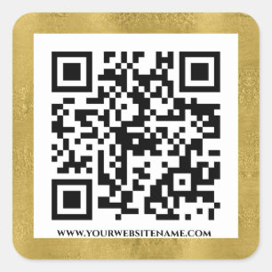 Adesivo Quadrado Modelo de Código QR Dourado Elegante 