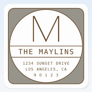 Adesivo Quadrado Modelo de design retrô-moderno editável   Cinza Ma