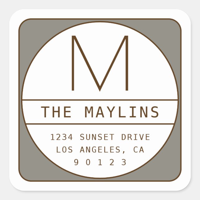 Adesivo Quadrado Modelo de design retro-moderno editável | Cinza Ma (Frente)