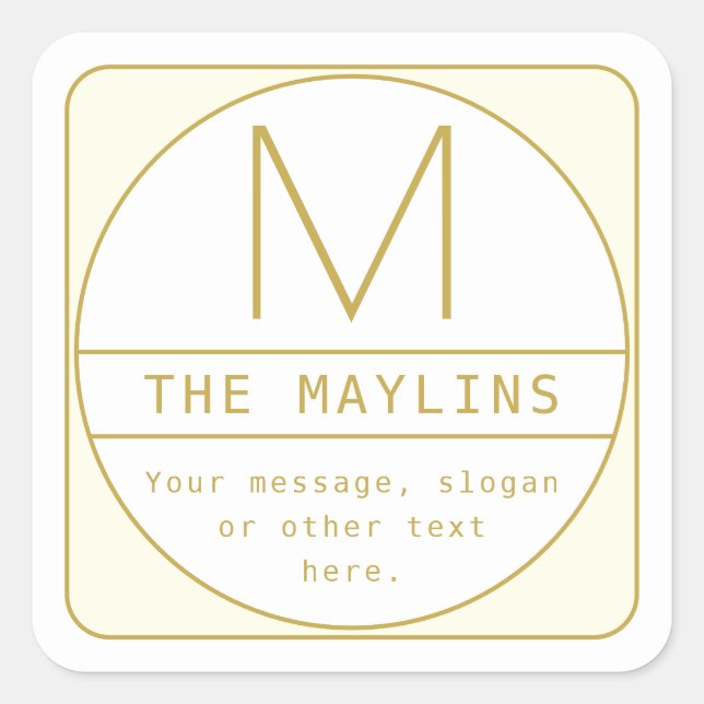 Adesivo Quadrado Modelo de design retro-moderno editável dourado e  (Frente)
