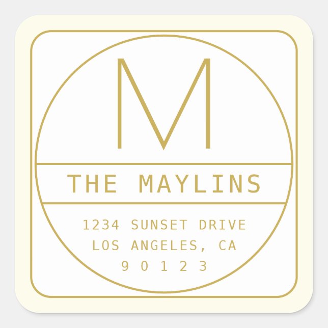 Adesivo Quadrado Modelo de design retro-moderno editável dourado e  (Frente)