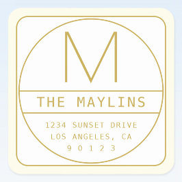 Adesivo Quadrado Modelo de design retro-moderno editável dourado e 