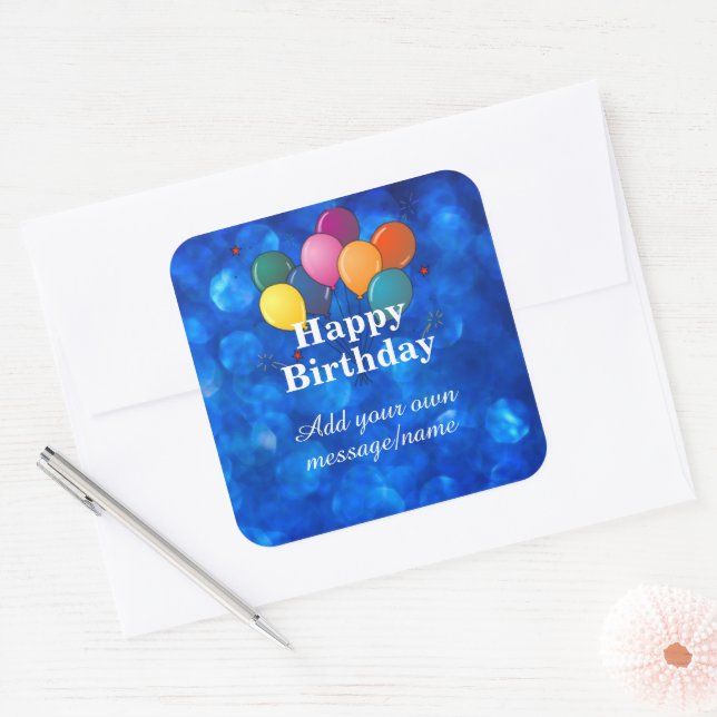 Adesivo Quadrado Modelo de Feliz Aniversário, personalize, (Envelope)