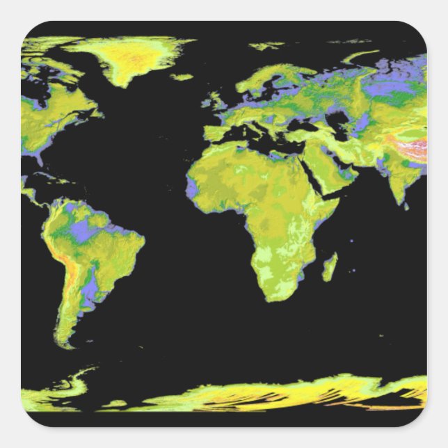 Adesivo Quadrado Modelo digital de elevação dos continentes em Ea (Frente)
