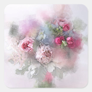 Adesivo Quadrado Modelo em Branco de Arte de Aquarela Rosas Vermelh