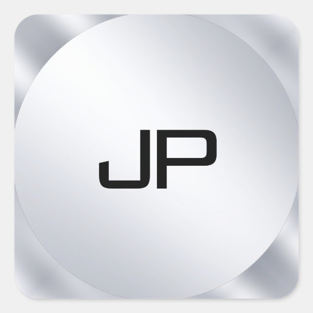 Adesivo Quadrado Modelo moderno de monograma de Faux Silver Metálic (Frente)