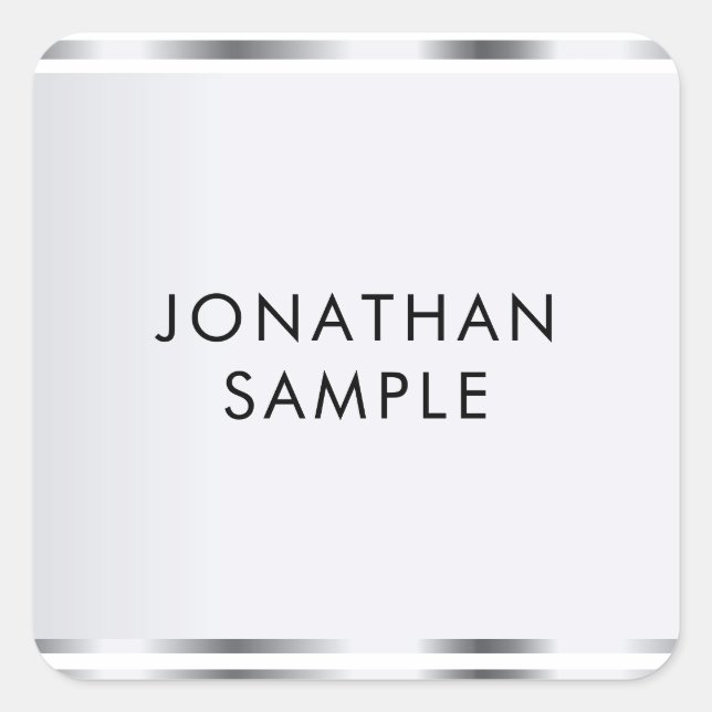 Adesivo Quadrado Modelo moderno elegante de aparência prateada (Frente)