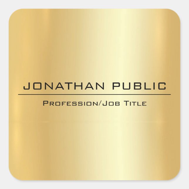 Adesivo Quadrado Modelo Simples Elegante Moderno Dourado Faux (Frente)