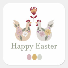 Adesivo Quadrado modelos felzs pascoa com ovos, flores, galinha