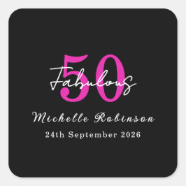 Adesivo Quadrado Modern 50th Birthday 50 and Fabulous Party
