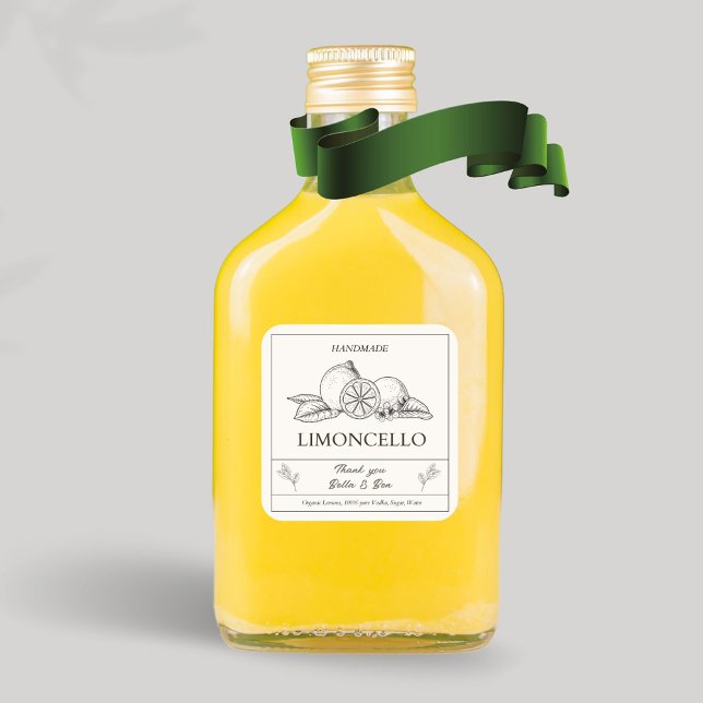 Adesivo Quadrado Modern Artisan Lemon Weding Limoncello Bottle (Criador carregado)