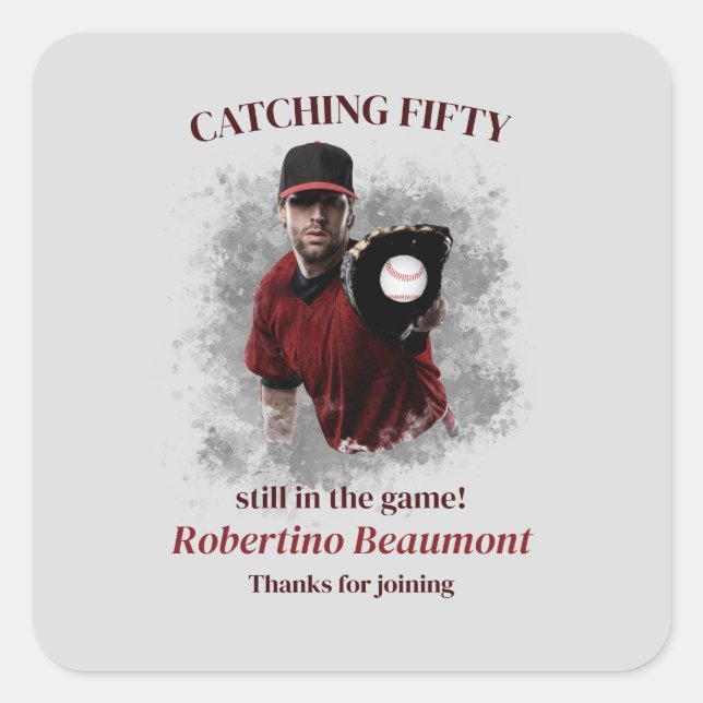 Adesivo Quadrado Modern Baseball Catching Fifty Men's 50th Birthday (Frente)