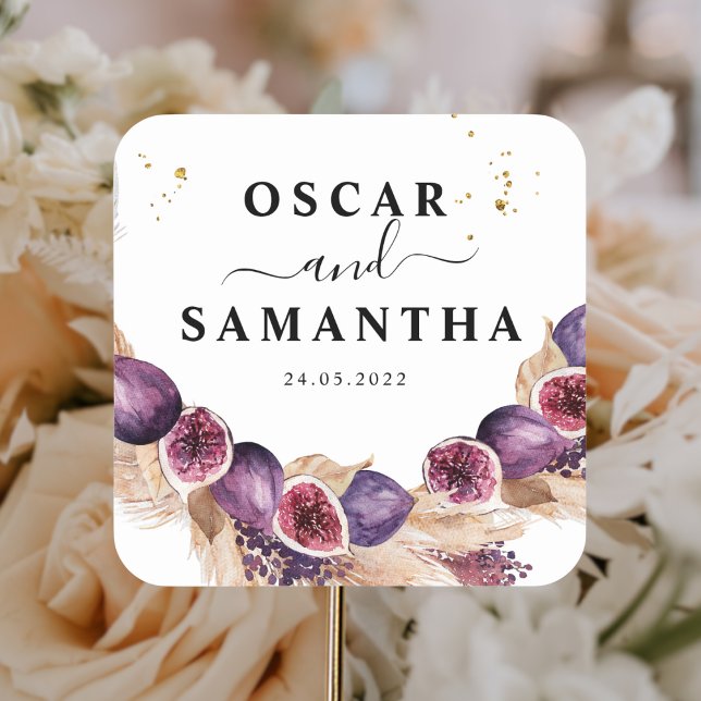 Adesivo Quadrado Modern Beauty Figos Roxos & Pampas & Pingentes Dou (Criador carregado)