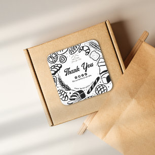 Adesivo Quadrado Modern Black Bakery Doodles Social Obrigado