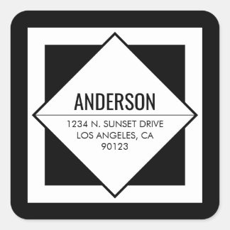 Adesivo Quadrado Modern Black & White Geometric Return Address 