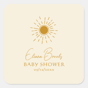 Adesivo Quadrado Modern Boho Sunshine   Chá de fraldas bege Obrigad
