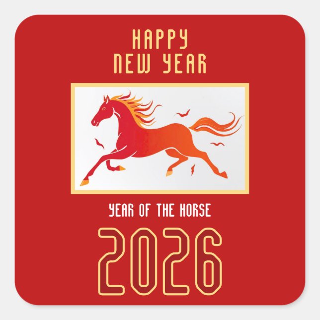 Adesivo Quadrado Modern Chinese Horse New Year 2026  (Frente)