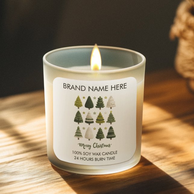 Adesivo Quadrado Modern Christmas Pine Trees Candle Labels (Criador carregado)