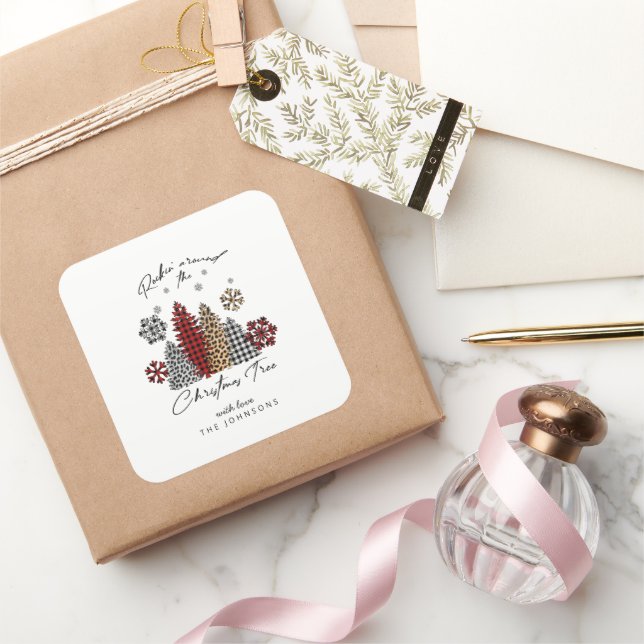 Adesivo Quadrado Modern Christmas Sticker – Trees & Snowflakes (Presentear)