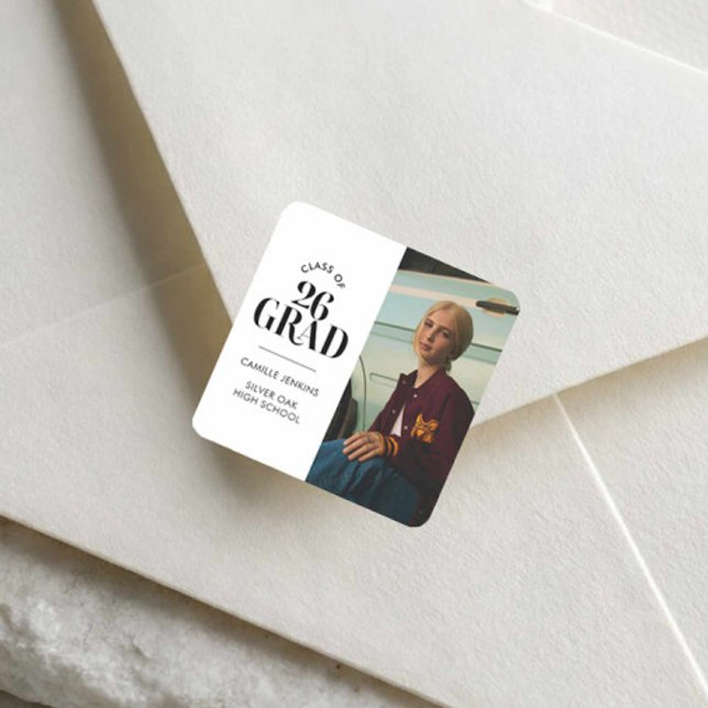Adesivo Quadrado Modern Class of 2026 Graduation Square Sticker (Class of 26 Grad Photo Sticker
)