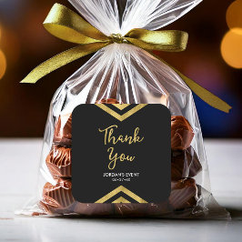 Adesivo Quadrado Modern Faux Dourado Chevron Geométrico Obrigado