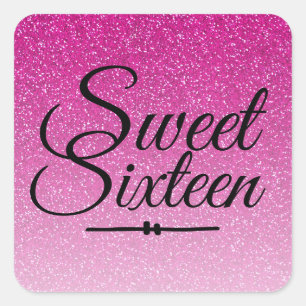 Adesivo Quadrado Modern faux pink glitter ombre Sweet 16
