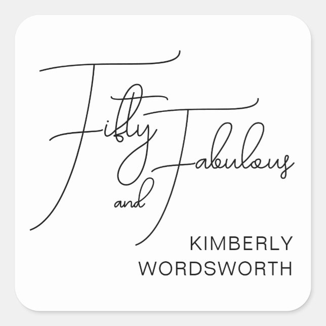 Adesivo Quadrado Modern Fifty and Fabulous 50th Birthday Party (Frente)