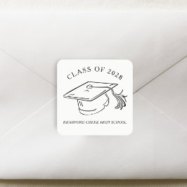 Adesivo Quadrado Modern Graduate Cap Doodle Class of Graduation